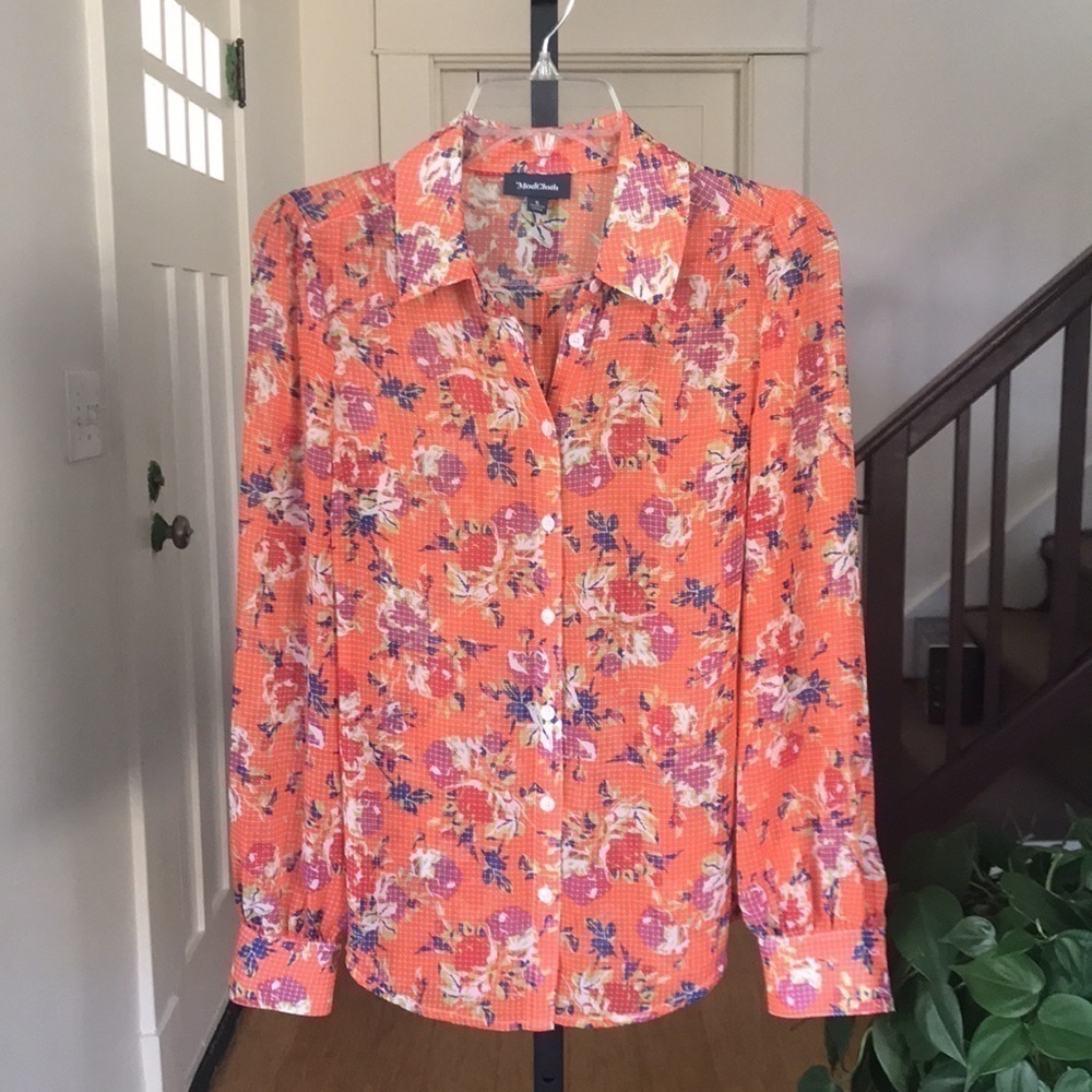MODCLOTH Be Buzzworthy Floral Print Orange Blouse Size Small - Picture 7 of 16
